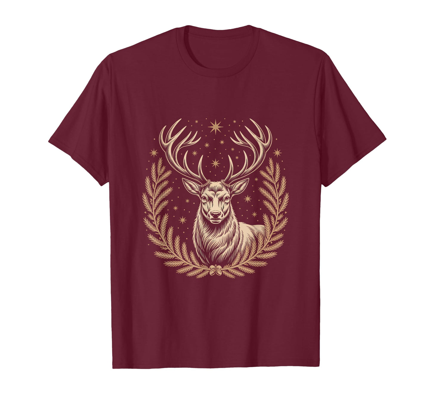 Majestic Stag with Antlers Stars Laurel Wreath T-Shirt