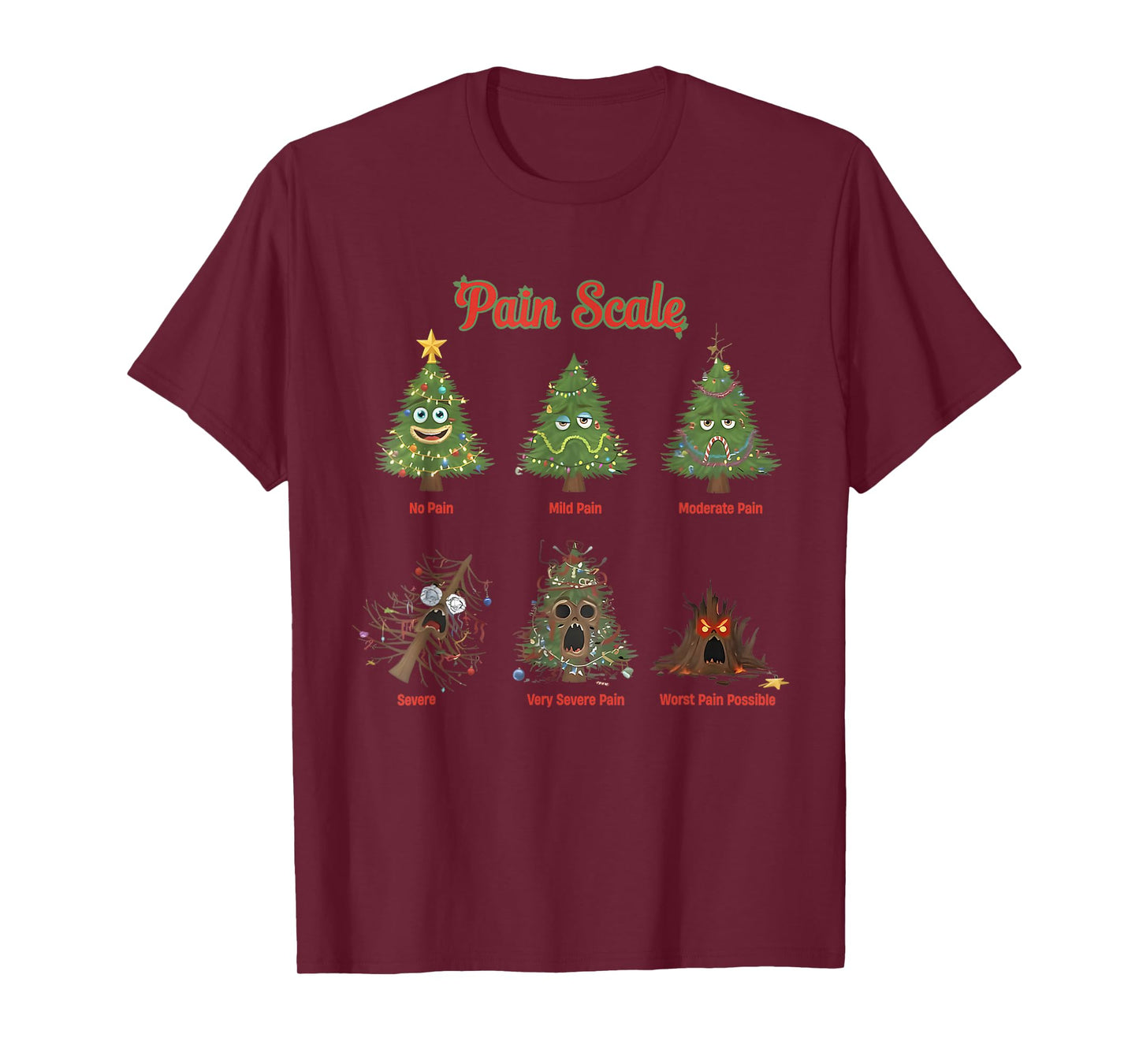 Pain Scale Snowman Nurse Christmas Tree Snow Pajamas Holiday T-Shirt