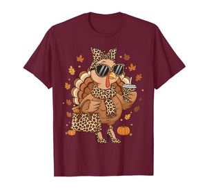 Boujee Turkey Coffee Leopard Thanksgiving Fall Turkey Season T-Shirt