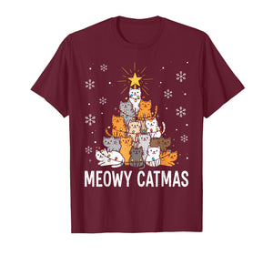 Meowy Catmas Cute Christmas Cats Tree Light Xmas Girls Boys T-Shirt