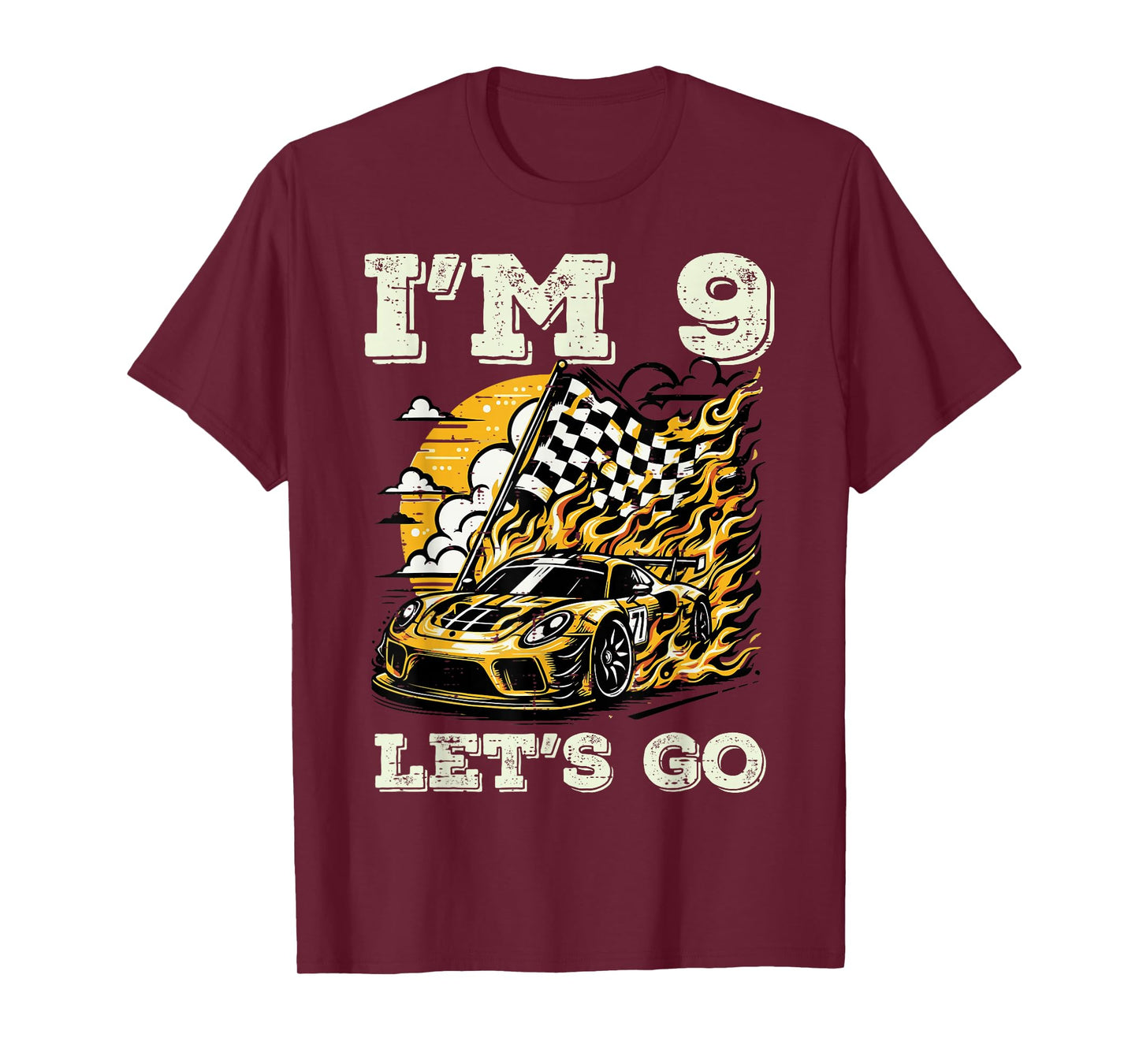 9th Birthday Race Car Flag Im 9 Years Old Bday Boys Kids T-Shirt