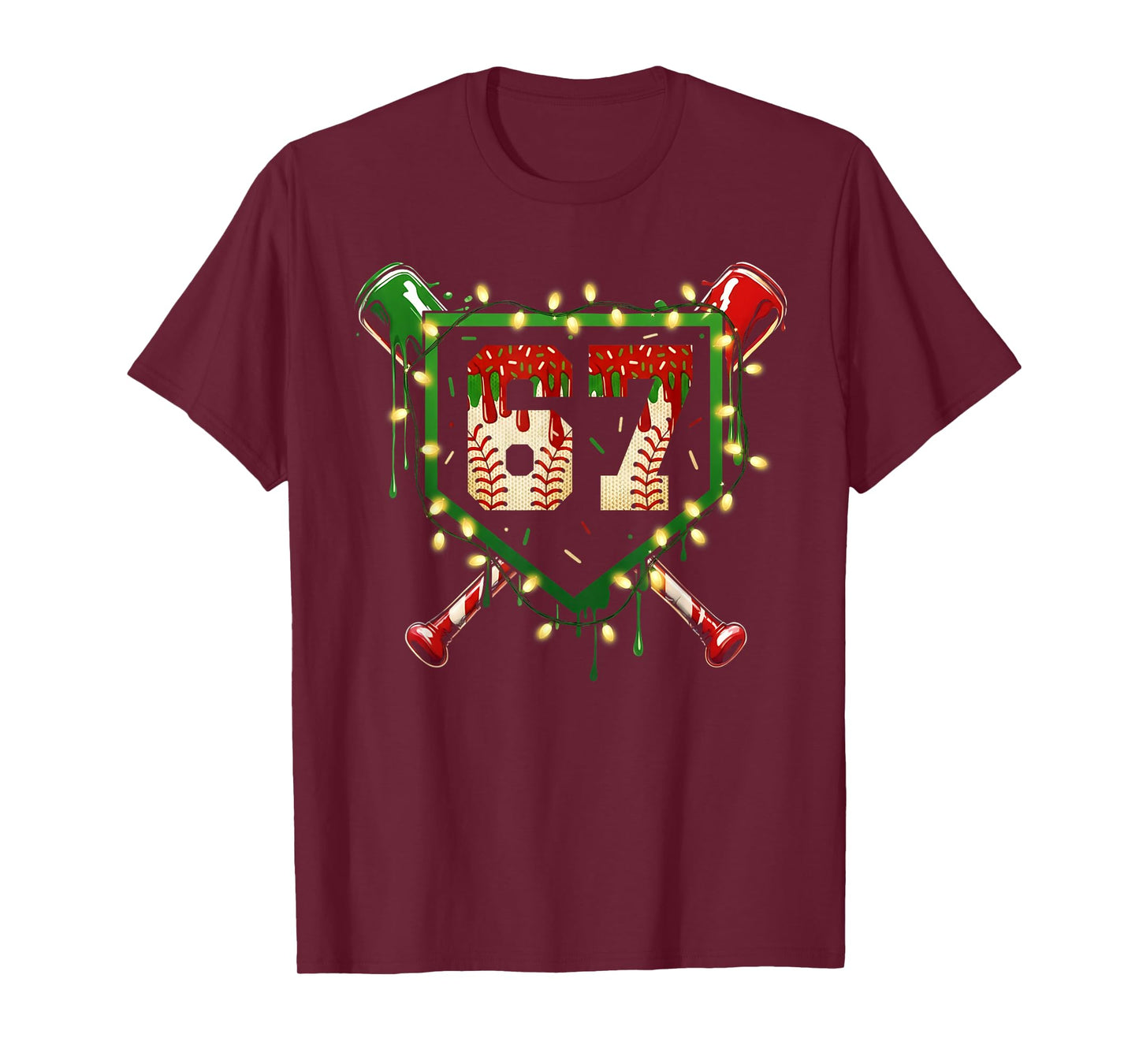 Funny Meme 67 Christmas Baseball Ice Cream Men Boy Xmas T-Shirt