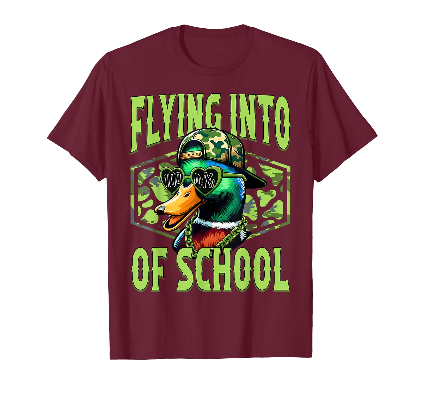 Flying Into 100 Days of School Duck Hunting Camo Boy Kid T-Shirt