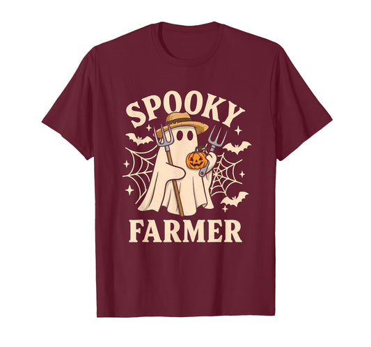 Spooky Farmer Costume Funny Ghost Halloween Pumpkin T-Shirt