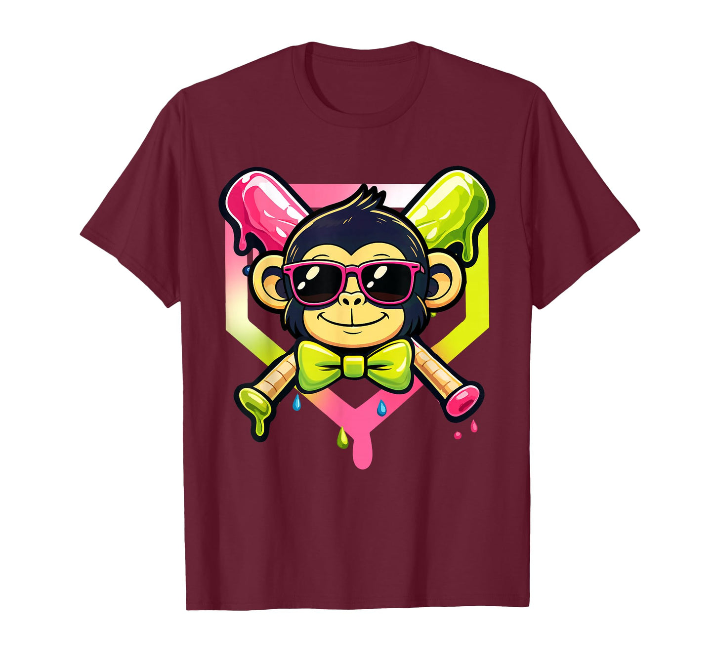 Cute Party Animals Baseball Funny Monkey Sunglasses T-Shirt