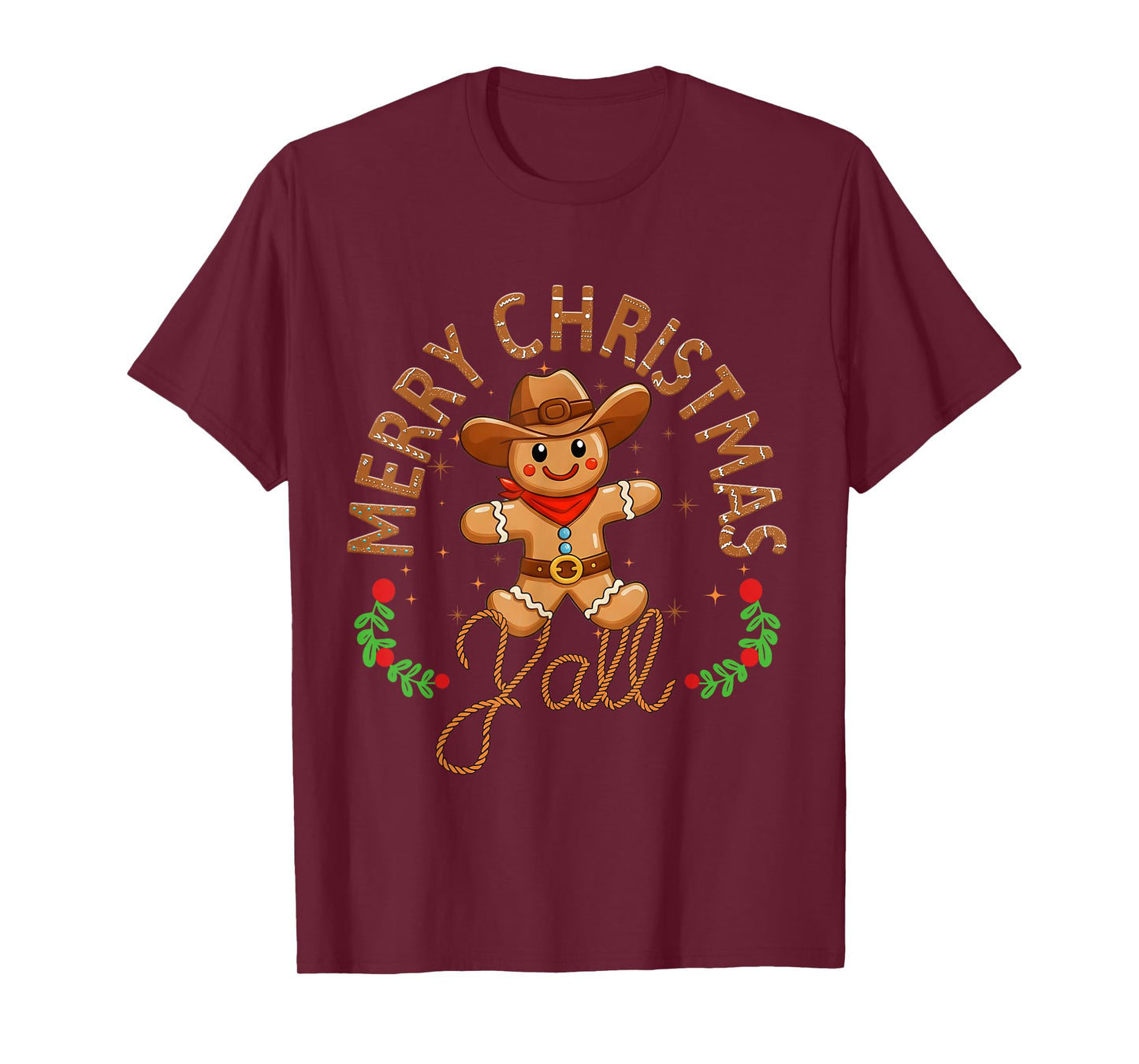 Merry Christmas Yall Gingerbread Cowboy Howdy Western Xmas T-Shirt