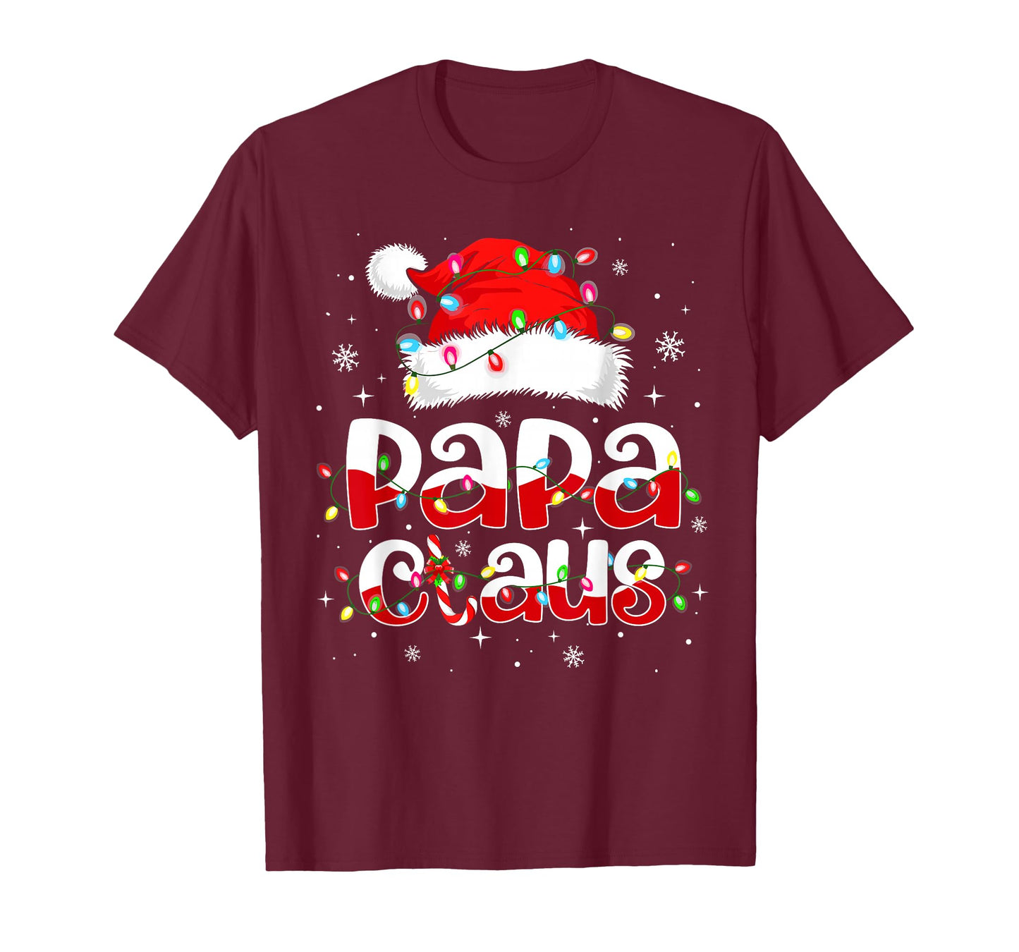 Papa Claus Funny Christmas Lights Pajama Family Matching T-Shirt
