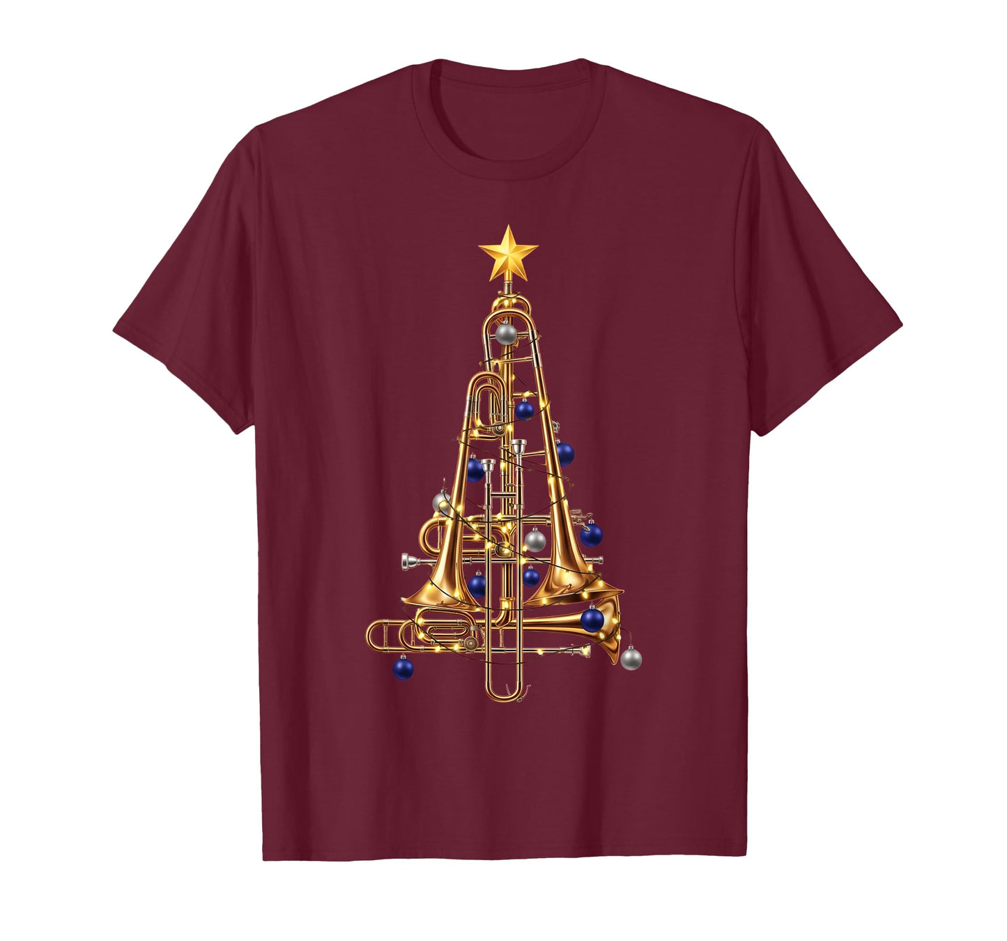 Funny Trombone Player Boys Men Xmas Lights Tree Christmas T-Shirt