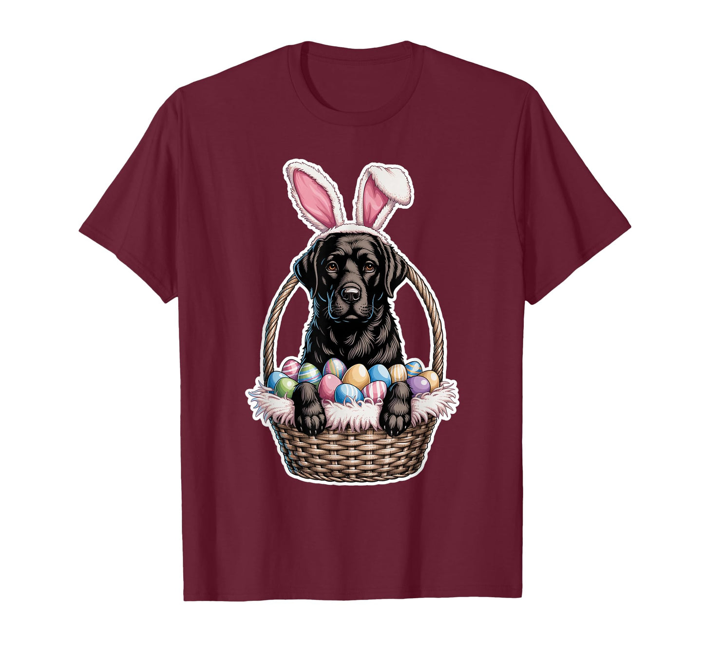 Black Lab Easter Bunny Dog in Basket Funny Labrador Easter T-Shirt