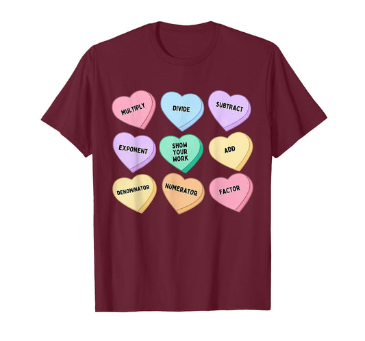 Hearts Candy Math Teacher Valentine Day Algebra Geometry T-Shirt