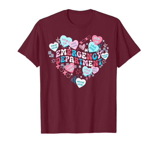 Retro Emergency Department Heart Valentines Nurse ER Crew T-Shirt