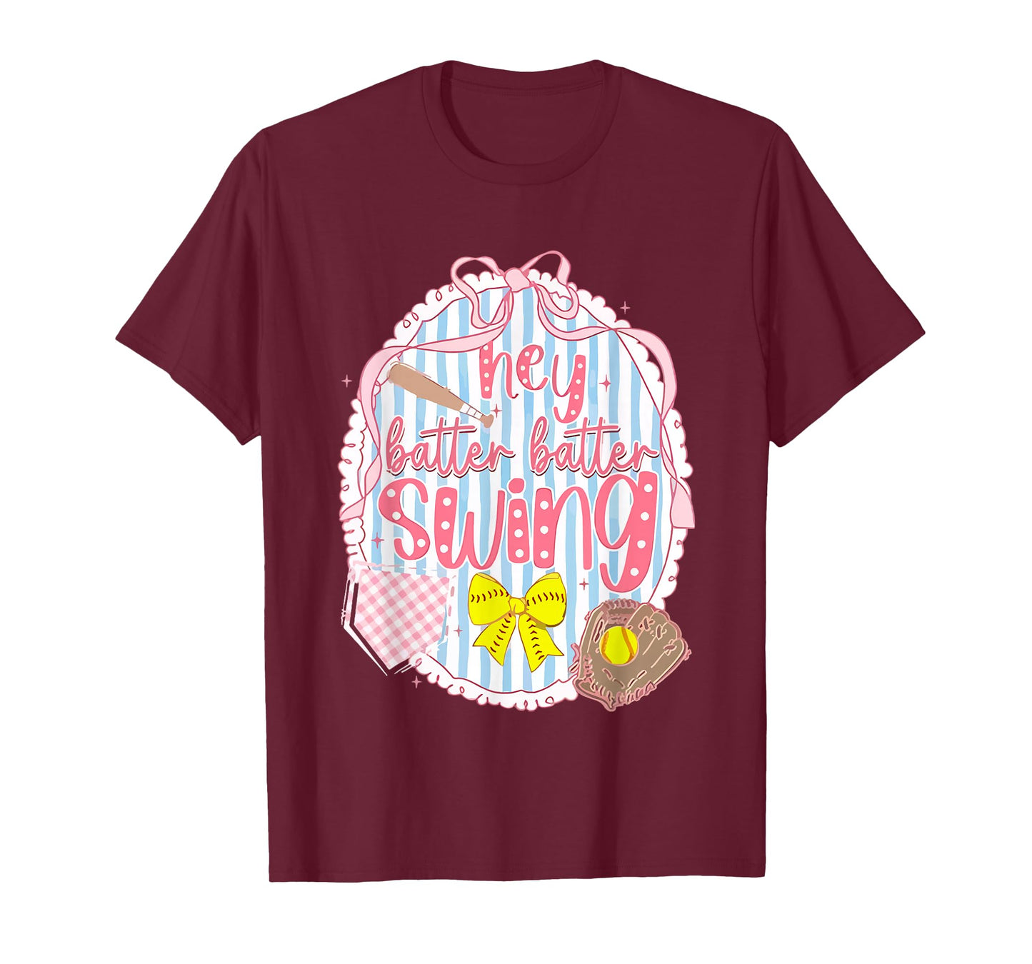 Coquette Bow Hey Batter Batter Swing Game Day Softball Girly T-Shirt