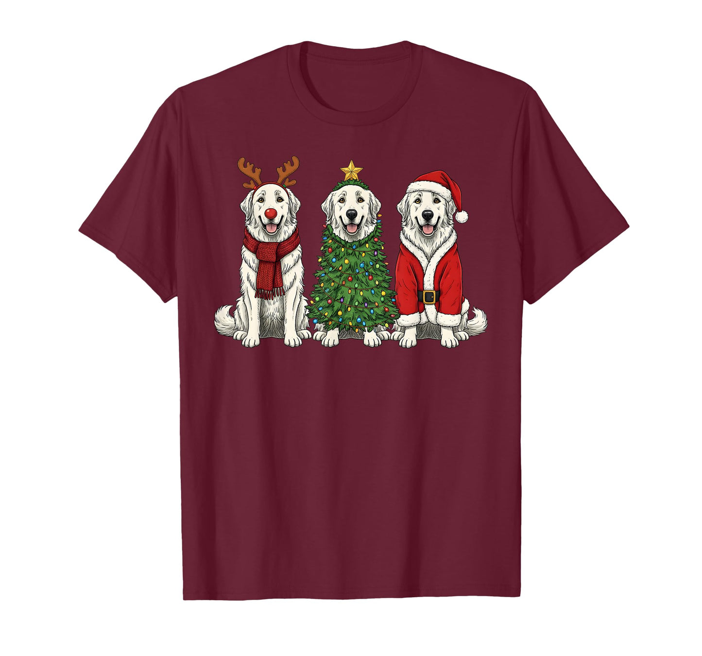 Retro Christmas Great Pyrenees Santa Reindeer Dog Lover T-Shirt
