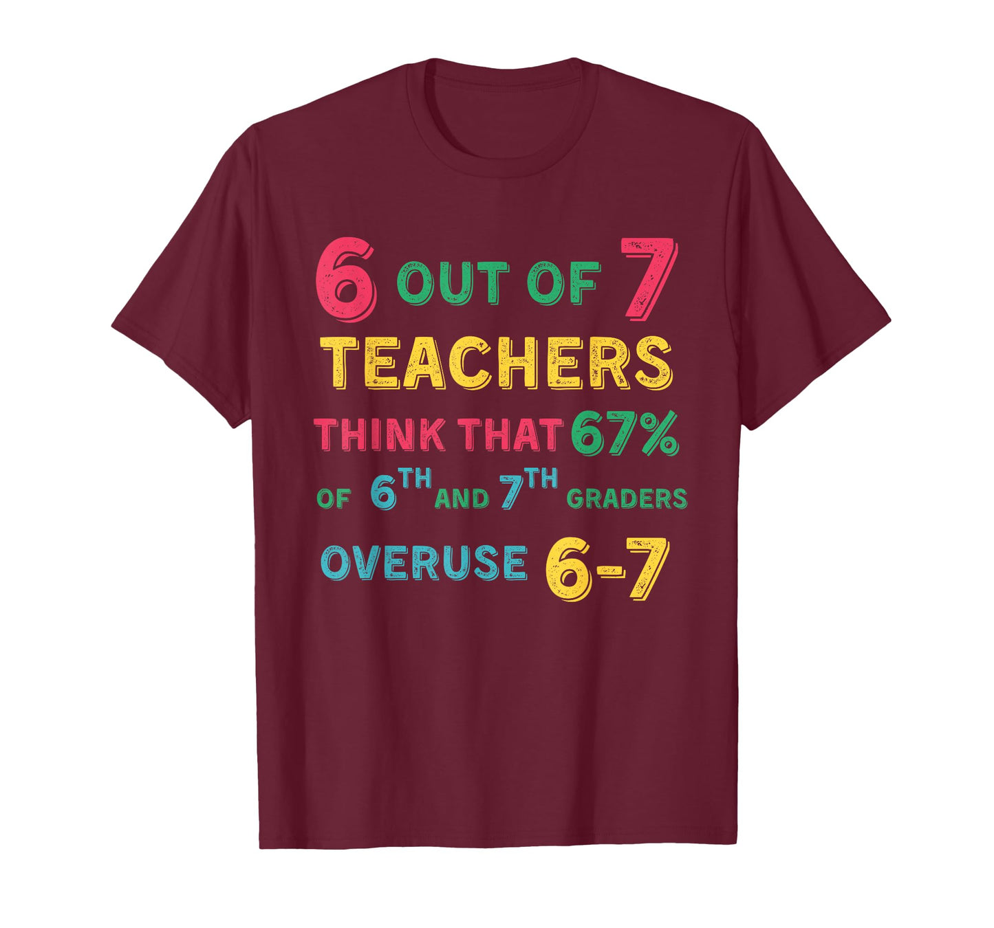 Funny 67 Teacher Middle School Teacher 6 7 Funny Overuse 67 T-Shirt