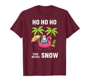 Christmas Ho Ho Ho Who Needs Snow Tropical Santa Flamingo T-Shirt