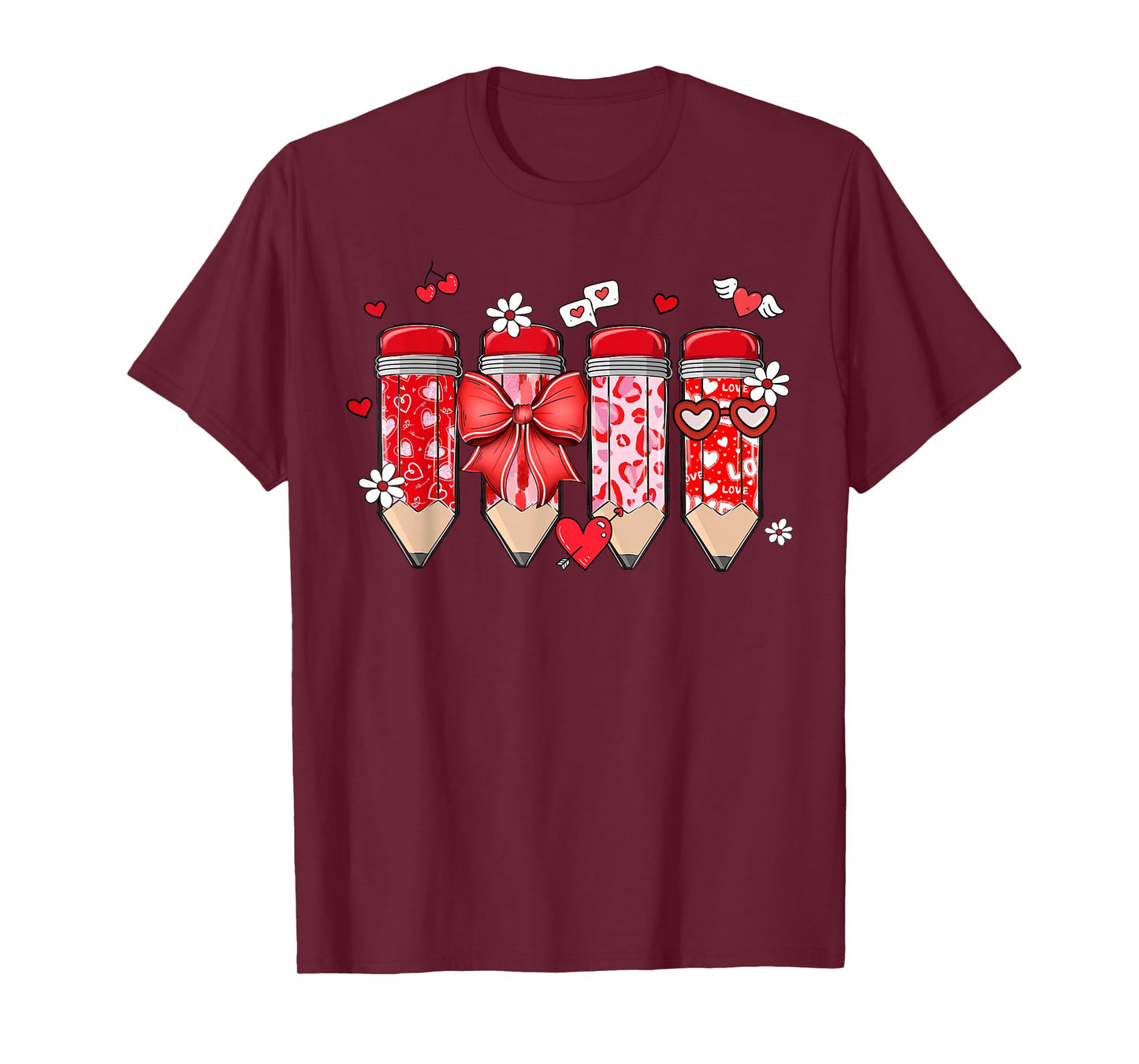 Teacher Valentine Coquette Bow Pencil Teacher Valentine Day T-Shirt