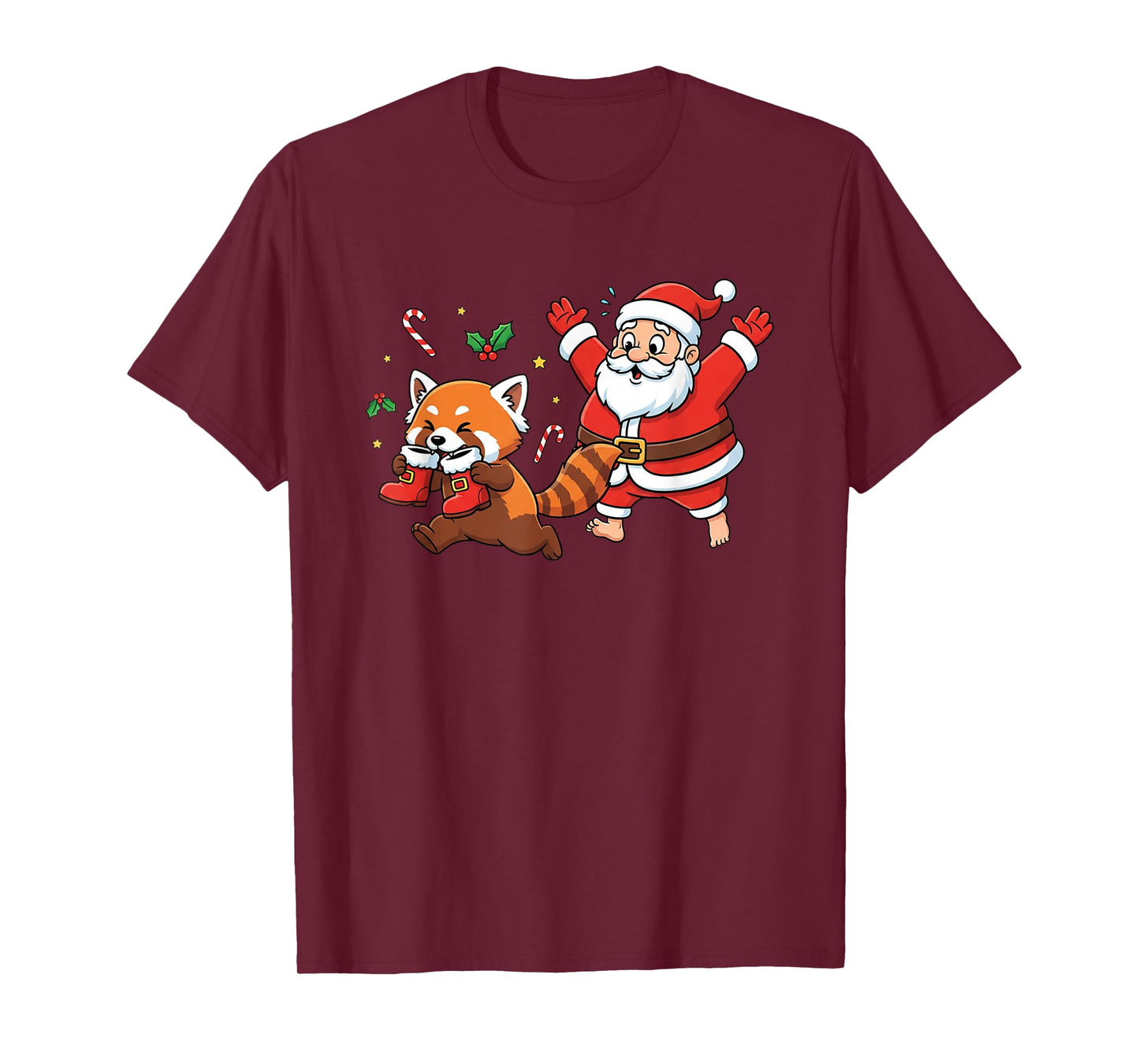 Funny Red Panda Santa Claus Boots Christmas Womens Mens Kids T-Shirt