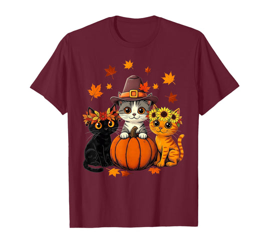 Thanksgiving Kittens Pumpkin Cute Fall Cats Lover Men Women T-Shirt