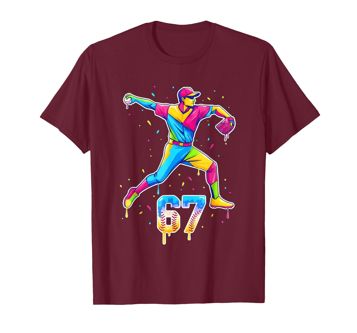 Baseball Drip Ice Cream Number 67 Player Or 67th Birthday T-Shirt