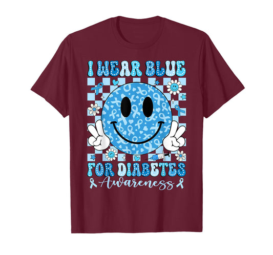 I Wear Blue for Diabetes Awareness Month Smile T1D Type 1 T-Shirt