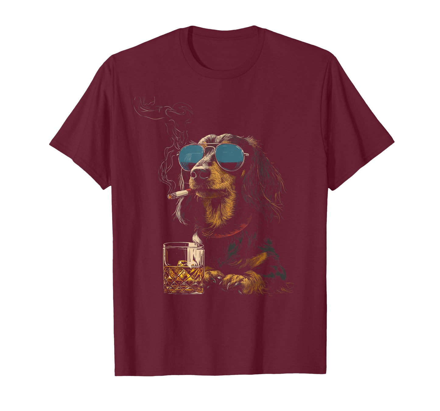 Dachshund Smoking Cigarette Whisky Lover Funny Wiener Dog T-Shirt