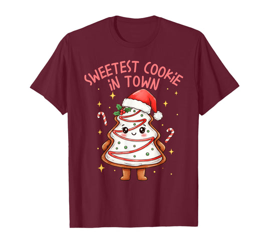 Girl Xmas Sweetest Cookie in Town Funny Christmas Tree Cakes T-Shirt