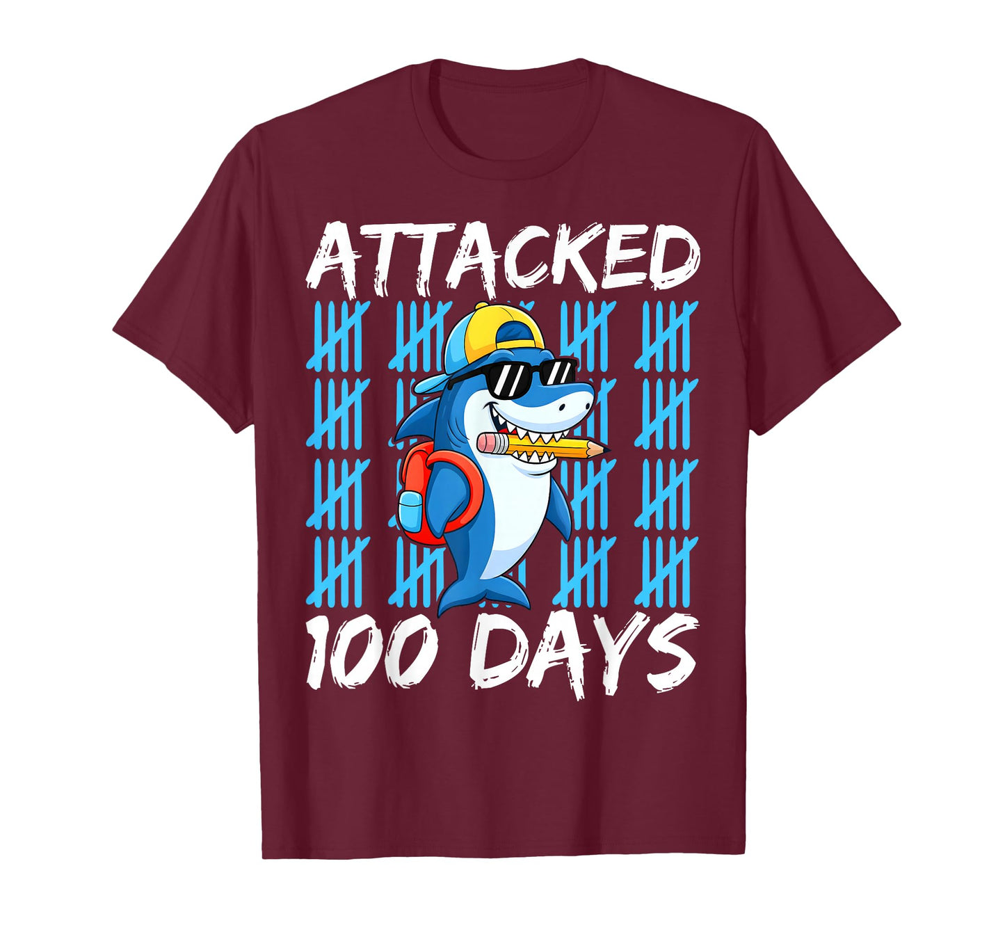 100th Day of School Attacked Shark Funny 100 Days Kids Boys T-Shirt