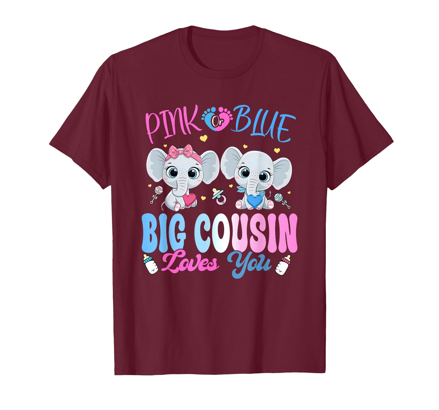 Pink or Blue Big Cousin Loves You Gender Reveal Elephant T-Shirt
