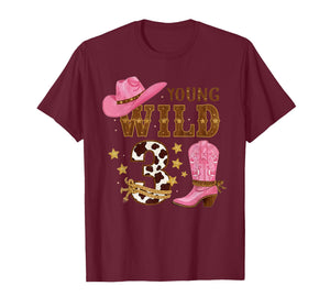Happy 3rd Birthday Girl Western Cowgirl Young Wild and Three T-Shirt