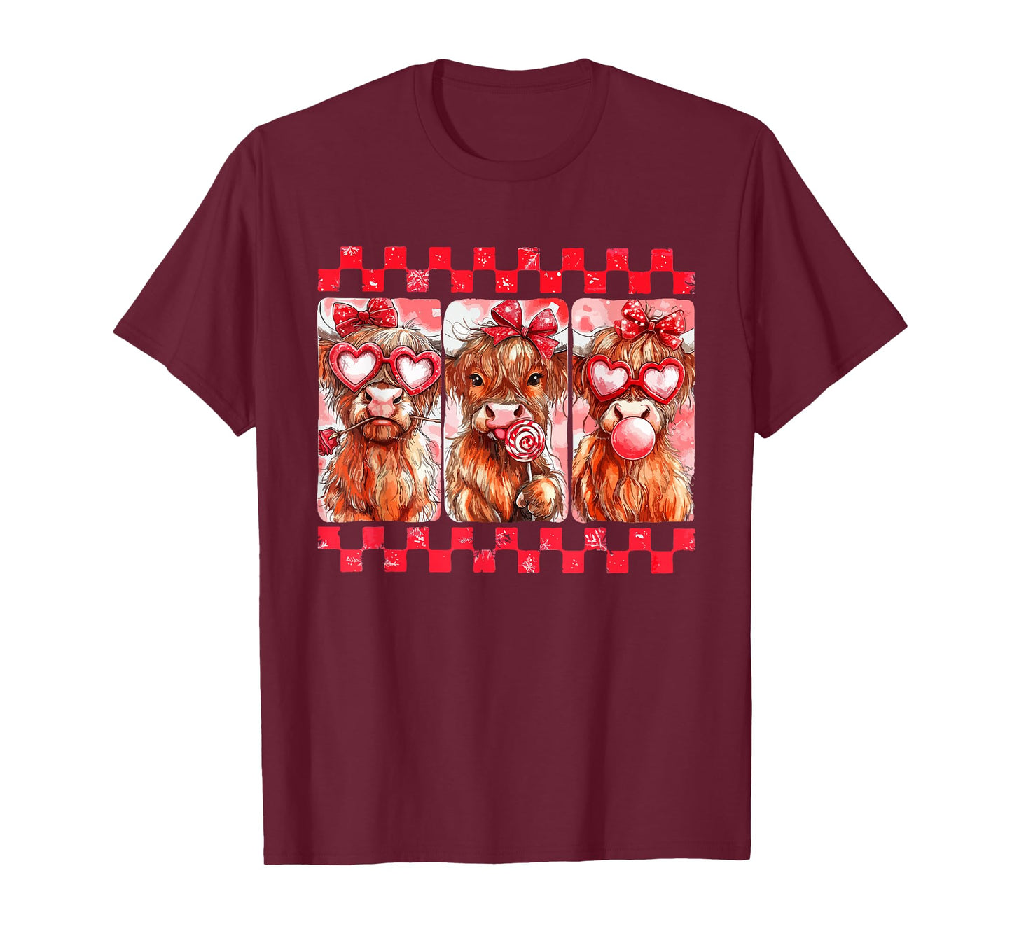 Vintage Western Valentine Highland Cow Lover Hearts Coquette T-Shirt