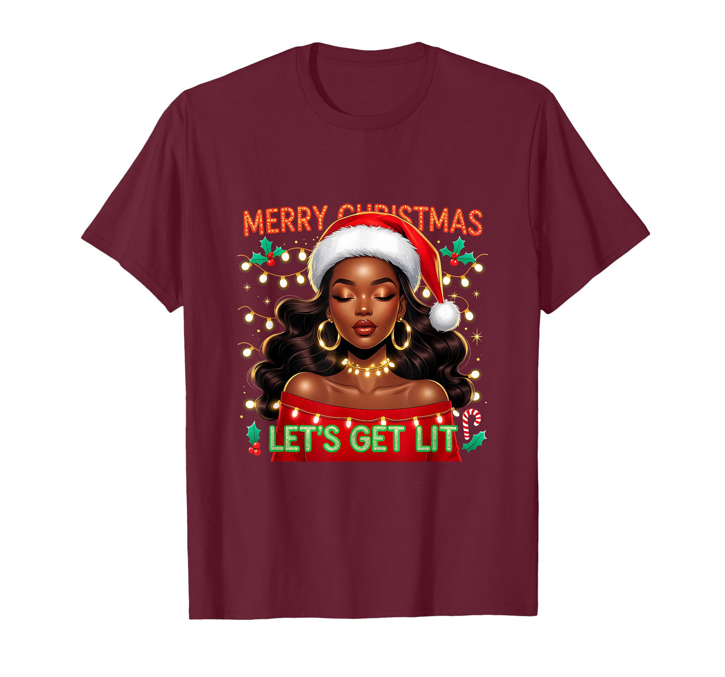 Christmas Sleigh Queen African American Melanin Afro T-Shirt