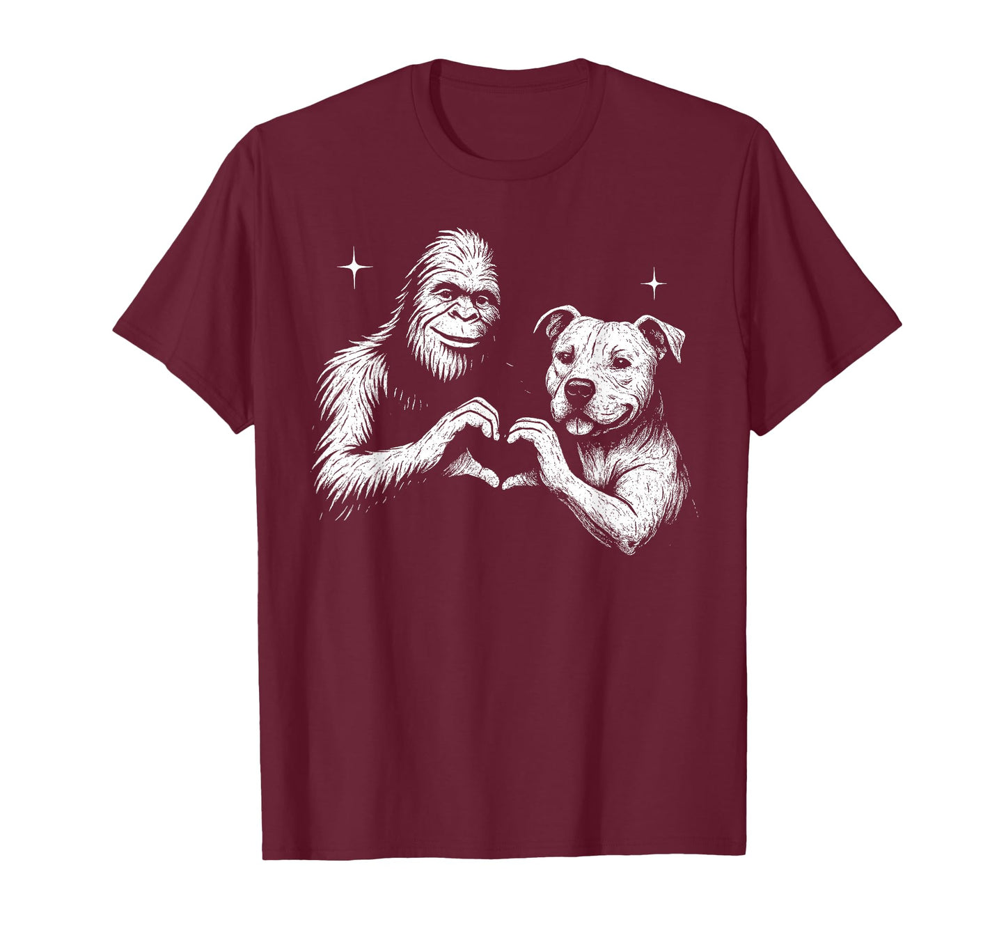 Staffordshire Bull Terrier Bigfoot Heart Hand Sign Dog Lover T-Shirt