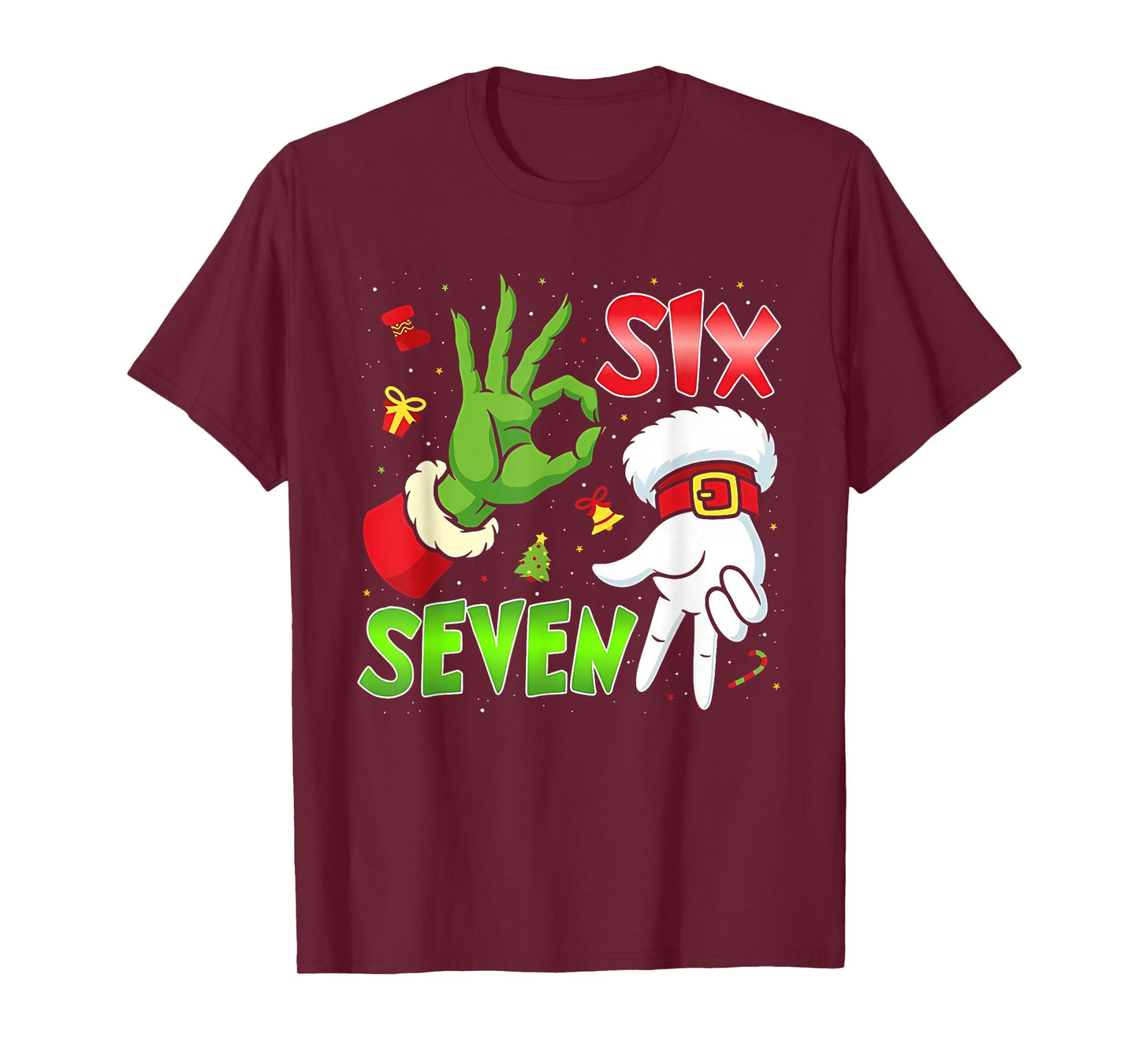 Six Seven 67 Meme 6 7 Christmas Santa Elf Hand Boys Teens T-Shirt
