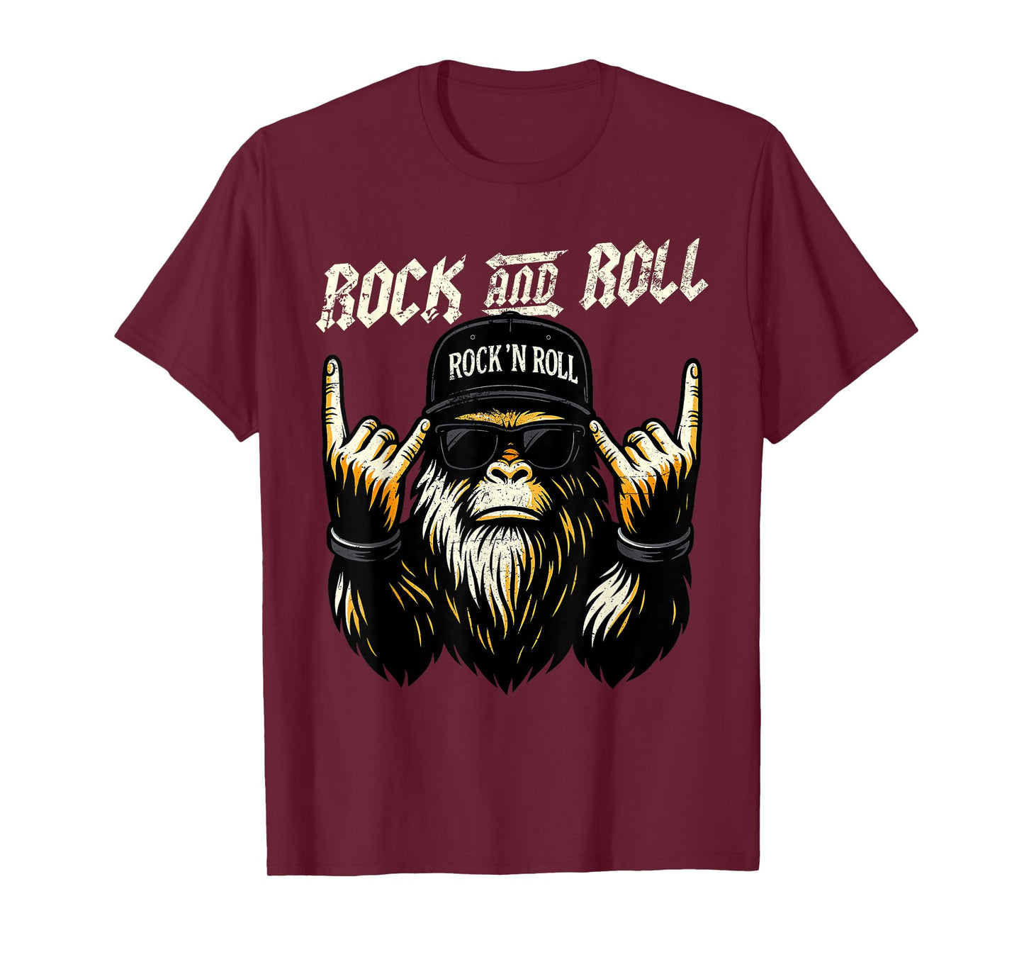 Funny Bigfoot Rock and Roll Music Men Dad Papa Daddy Grandpa T-Shirt