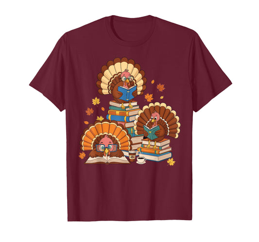 Turkey Read Books Funny Reading Fall Thanksgiving Teacher T-Shirt
