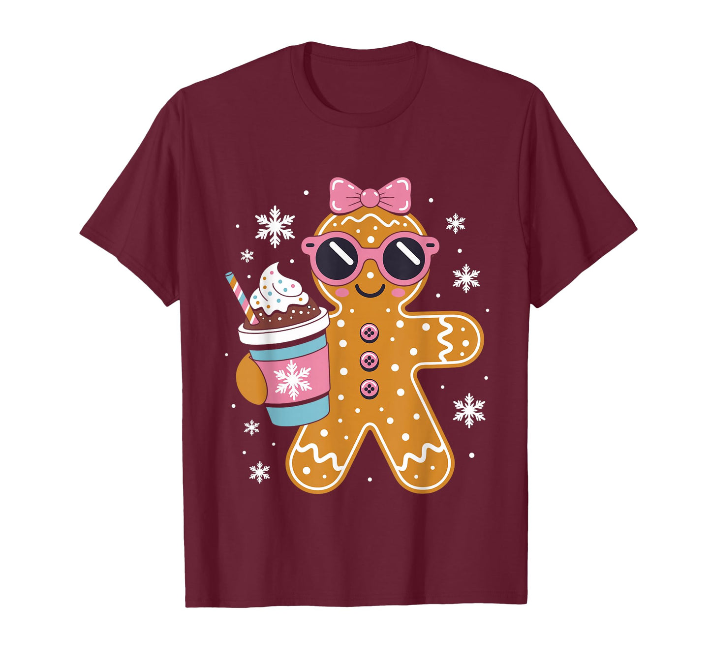 Gingerbread Drinking Hot Chocolate Women Girls Christmas T-Shirt