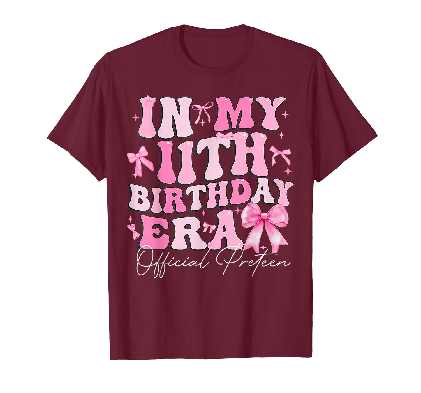 in My 11th Birthday Era Pink Coquette Bow Birthday Girl Kids T-Shirt