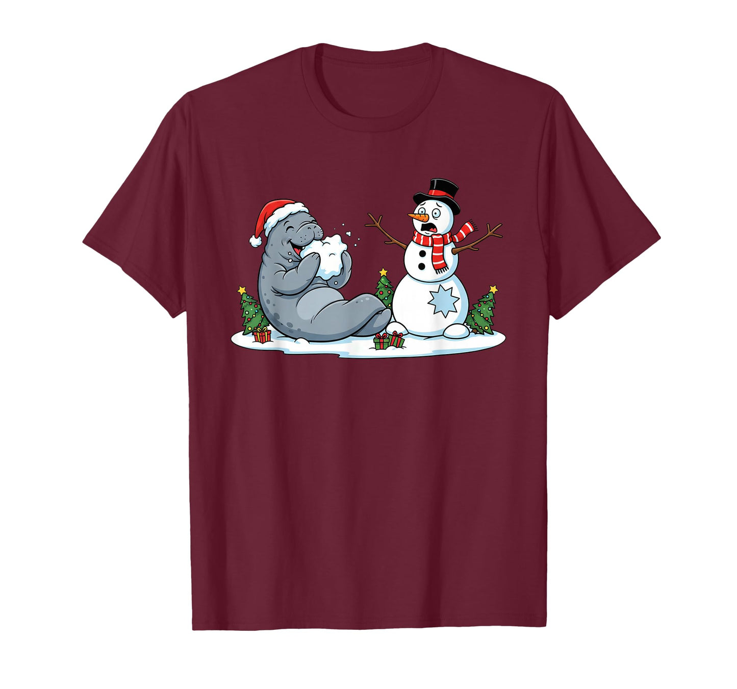 Funny Manatee Snowman Christmas Womens Mens Kids T-Shirt