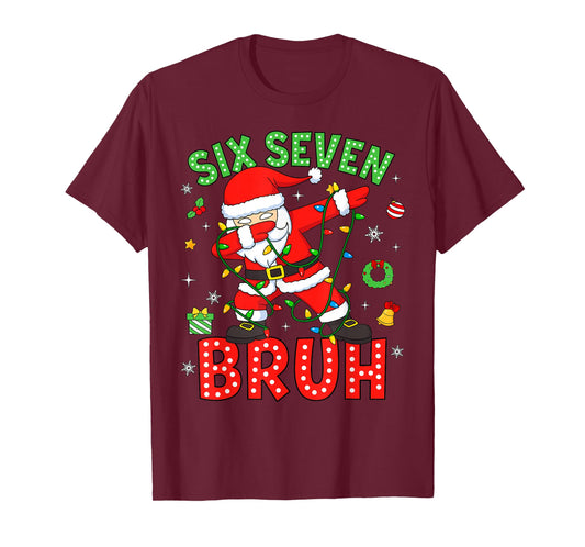 Six Seven 67 Gen Z Alpha Meme Bruh Christmas Dabbing Santa T-Shirt