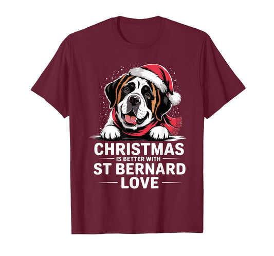Cute Xmas Puppy Christmas is Better with Saint Bernard Love T-Shirt