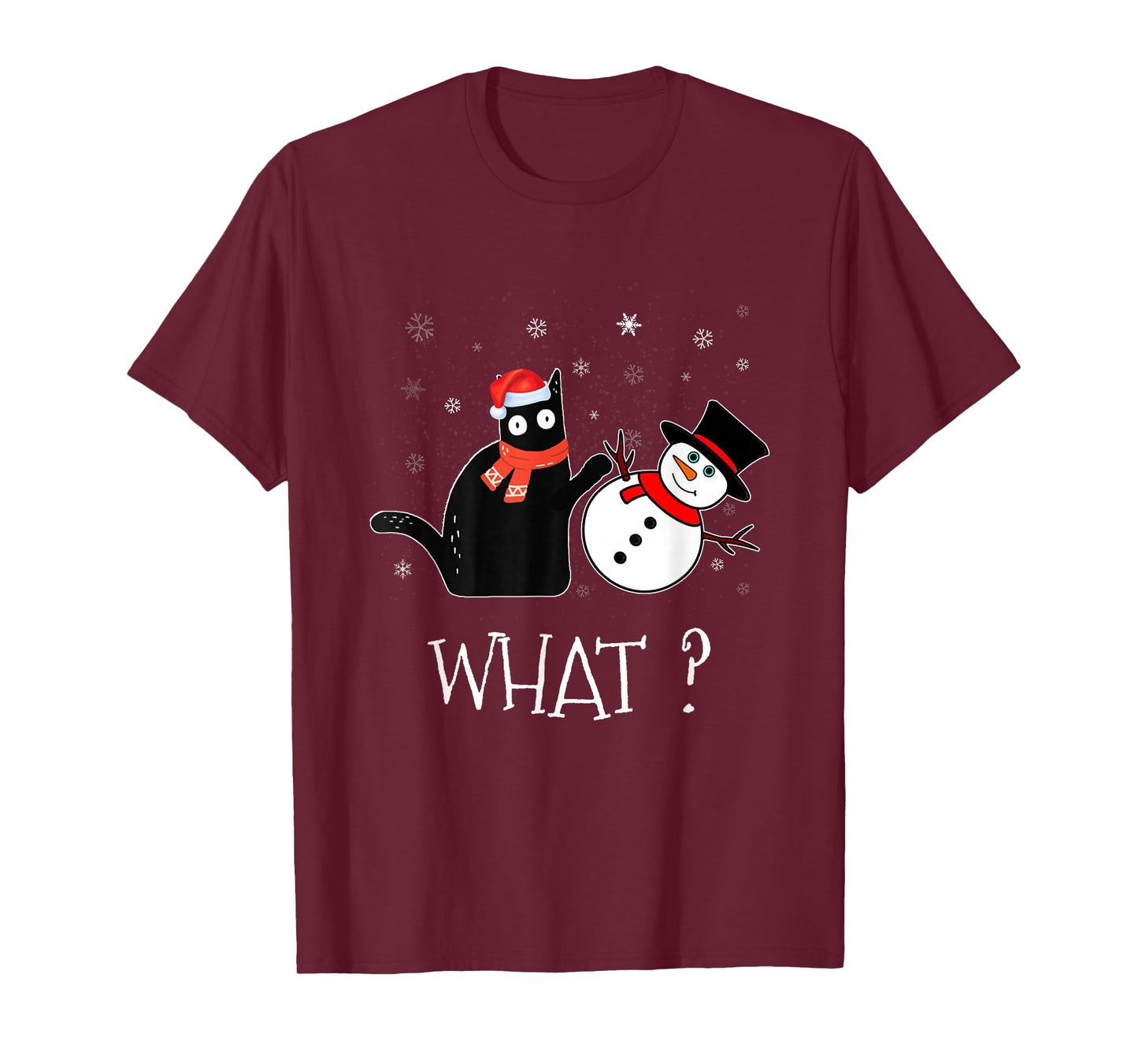 Funny Black cat Pushing Snowman Christmas Winter Costume T-Shirt