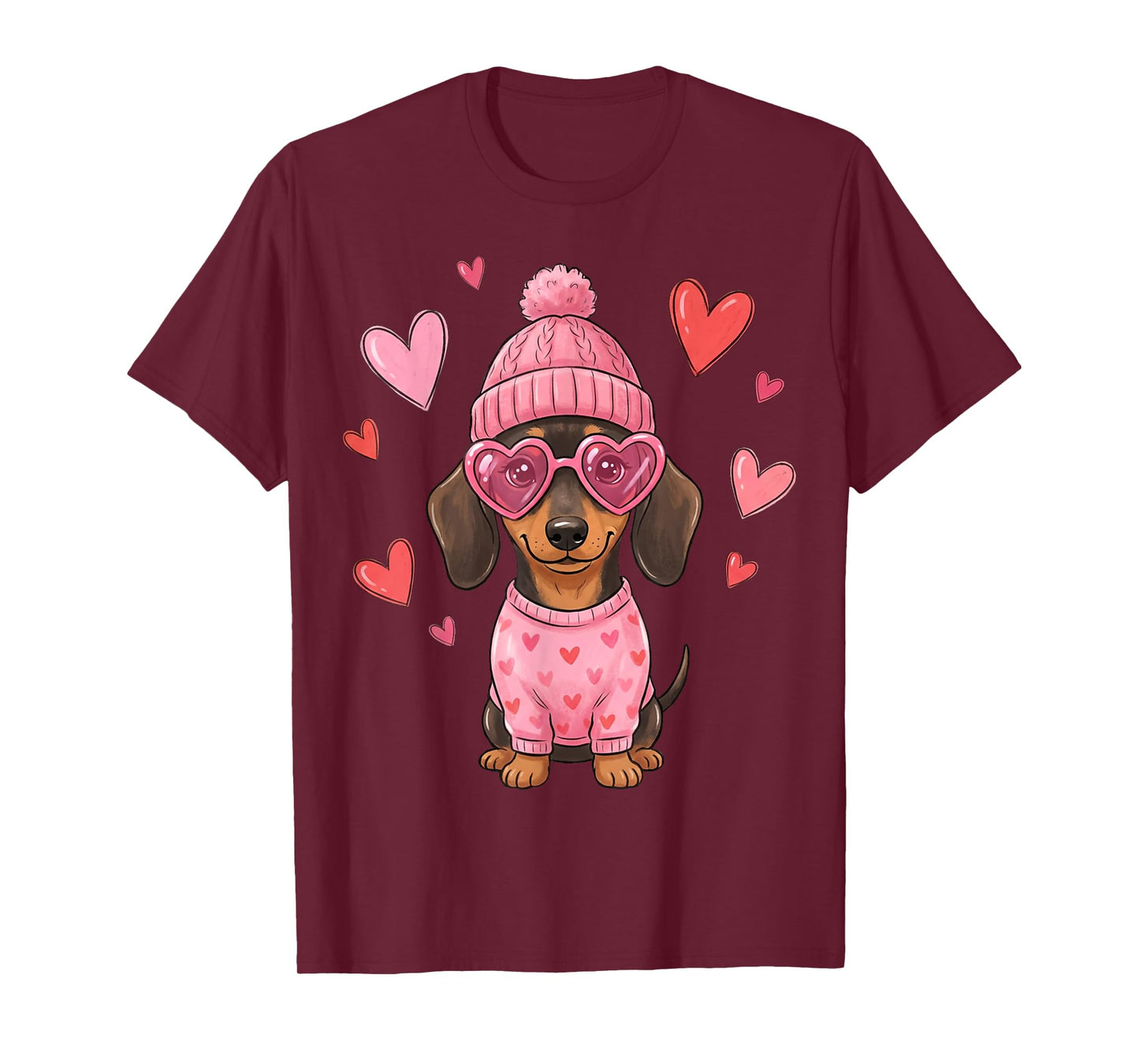 Cute Dachshund Valentines Dogs with Hearts Dog Valentine T-Shirt