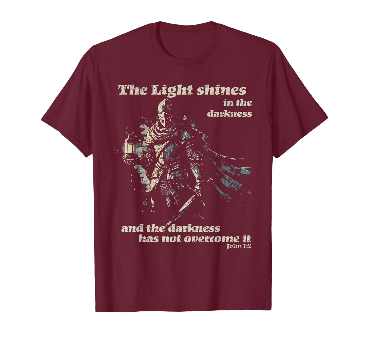 The Light Shines in The Darkness Gothic Knight Design T-Shirt