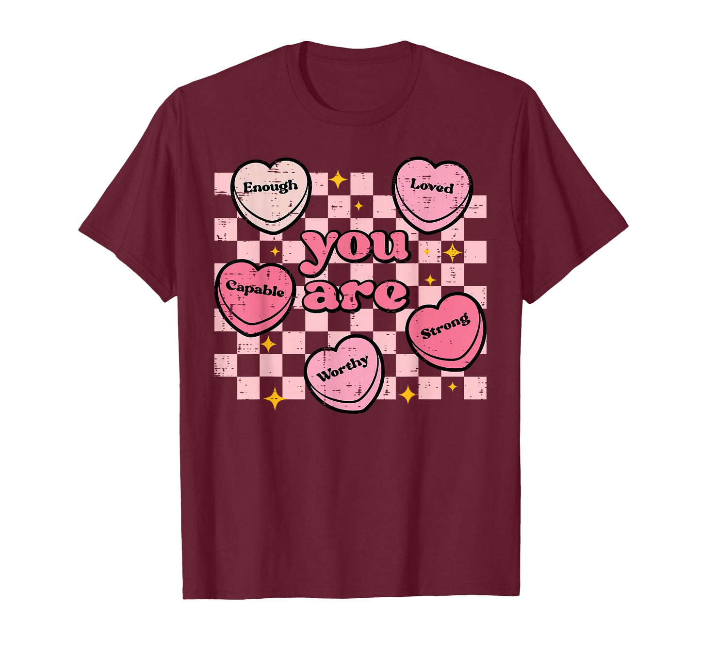 Valentines Day Hearts You are Enough Retro Women Men Kids T-Shirt