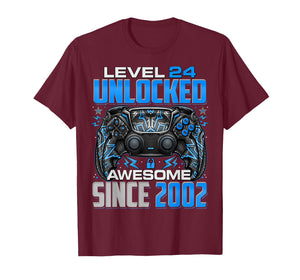 Level 24 Unlocked Awesome Since 2002 24th Birthday Gaming T-Shirt