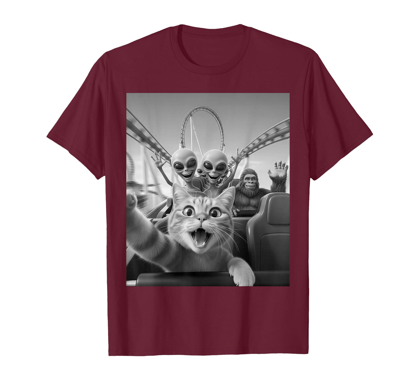 Funny Meme Cat Selfie Alien Bigfoot Roller Coaster Costume T-Shirt