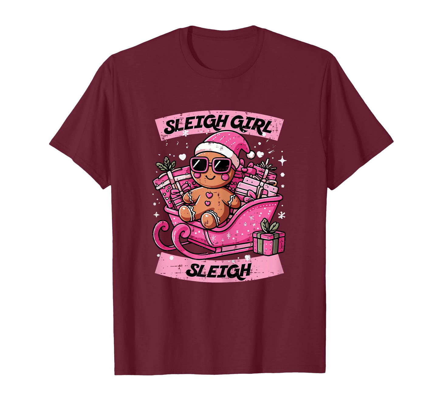 Christmas Gingerbread Pink Sleigh Girl Xmas Girls Kids Women T-Shirt