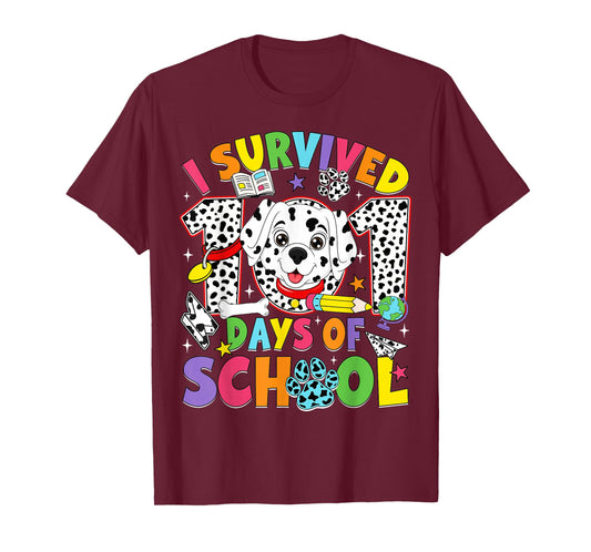 I Survived 100 Days of School Dalmatian Dog 100th Day Kids T-Shirt