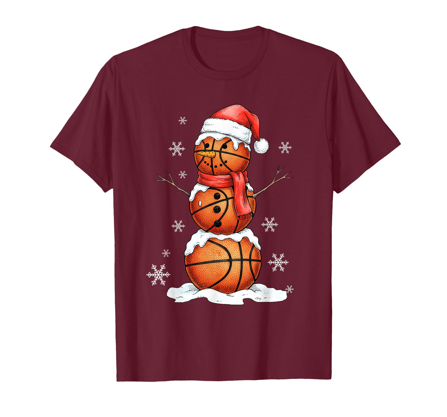 Basketball Snowman Christmas Holiday Sports Xmas Pajamas T-Shirt