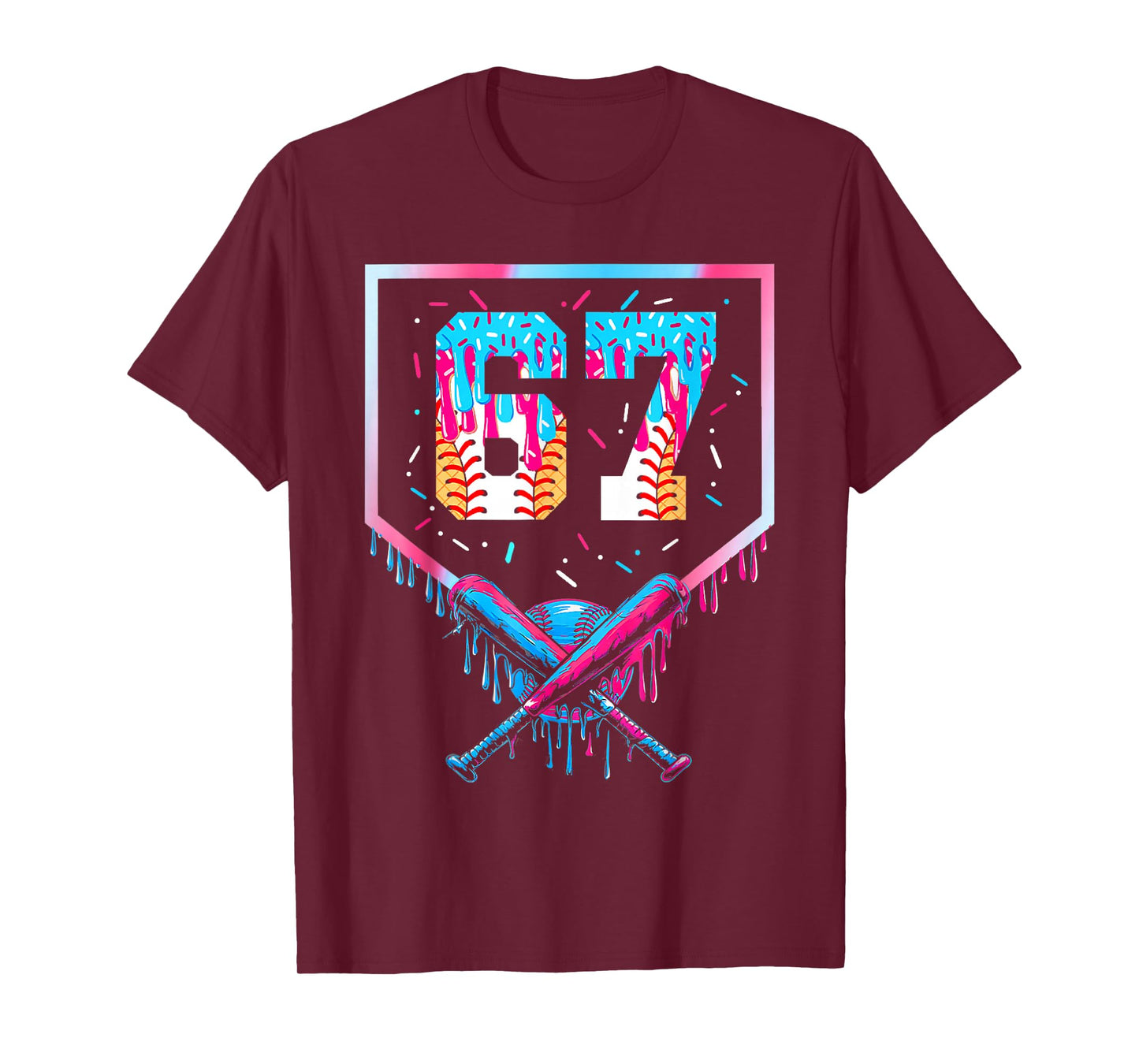 Six Seven Baseball Ice Cream Drip Cool 67 Gen Alpha Slang T-Shirt